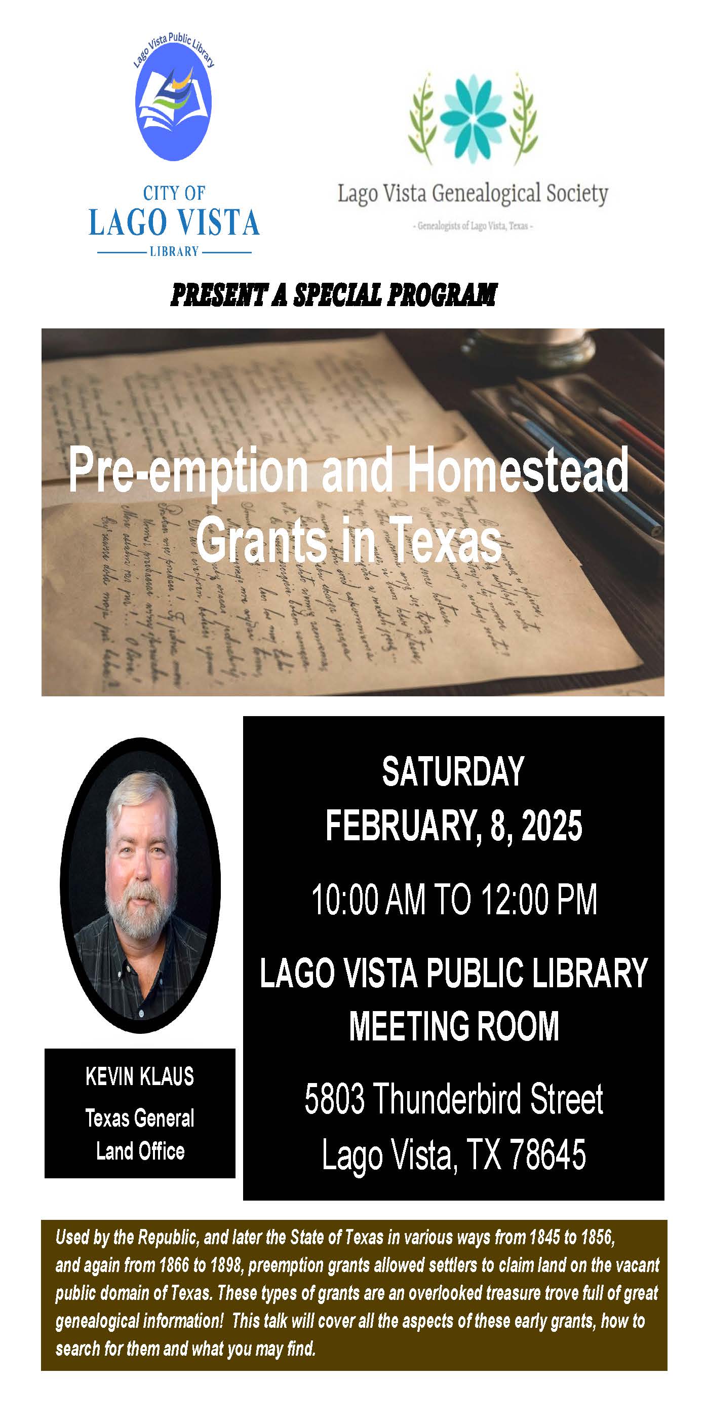 Feb Genealogy Kevin Klaus GLO Program