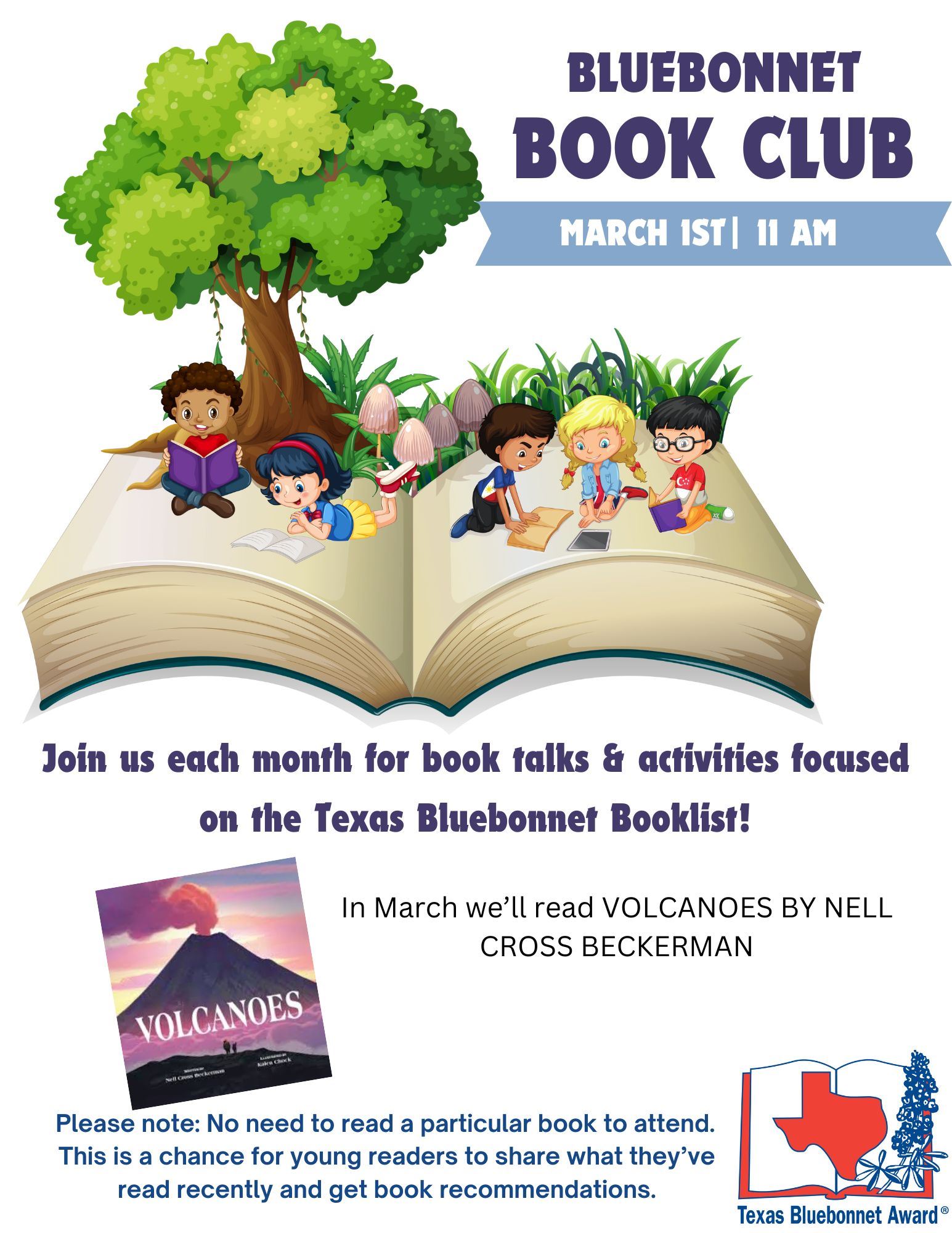 Bluebonnet Book Club Flyer March